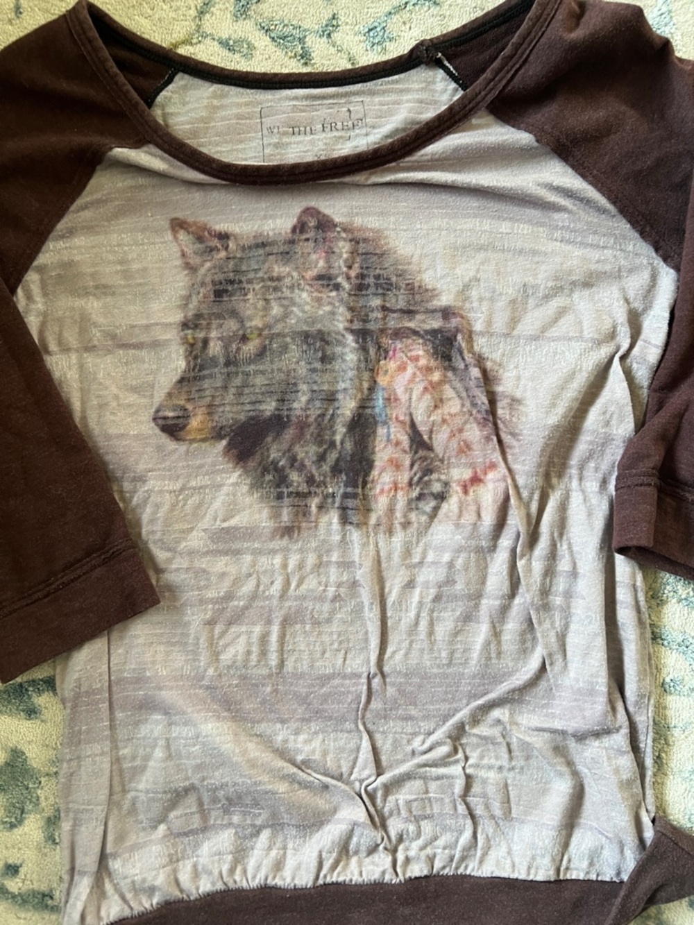 Free people Wolf Graphic Raglan Tee - Brown & Beige